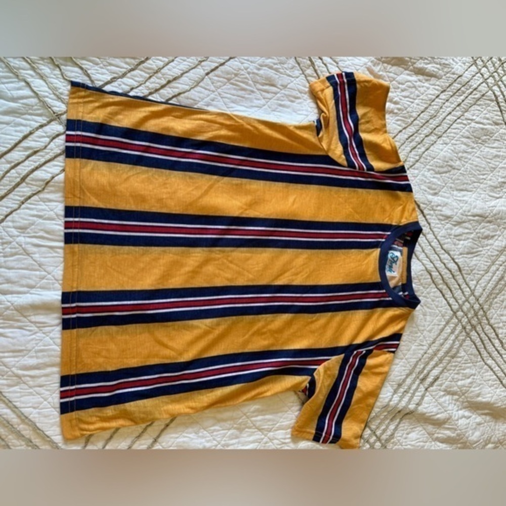 Fresh Prints of Bel Air Tee Shirt S Yellow Red Blue Stripes Retro Short‎ Sleeve